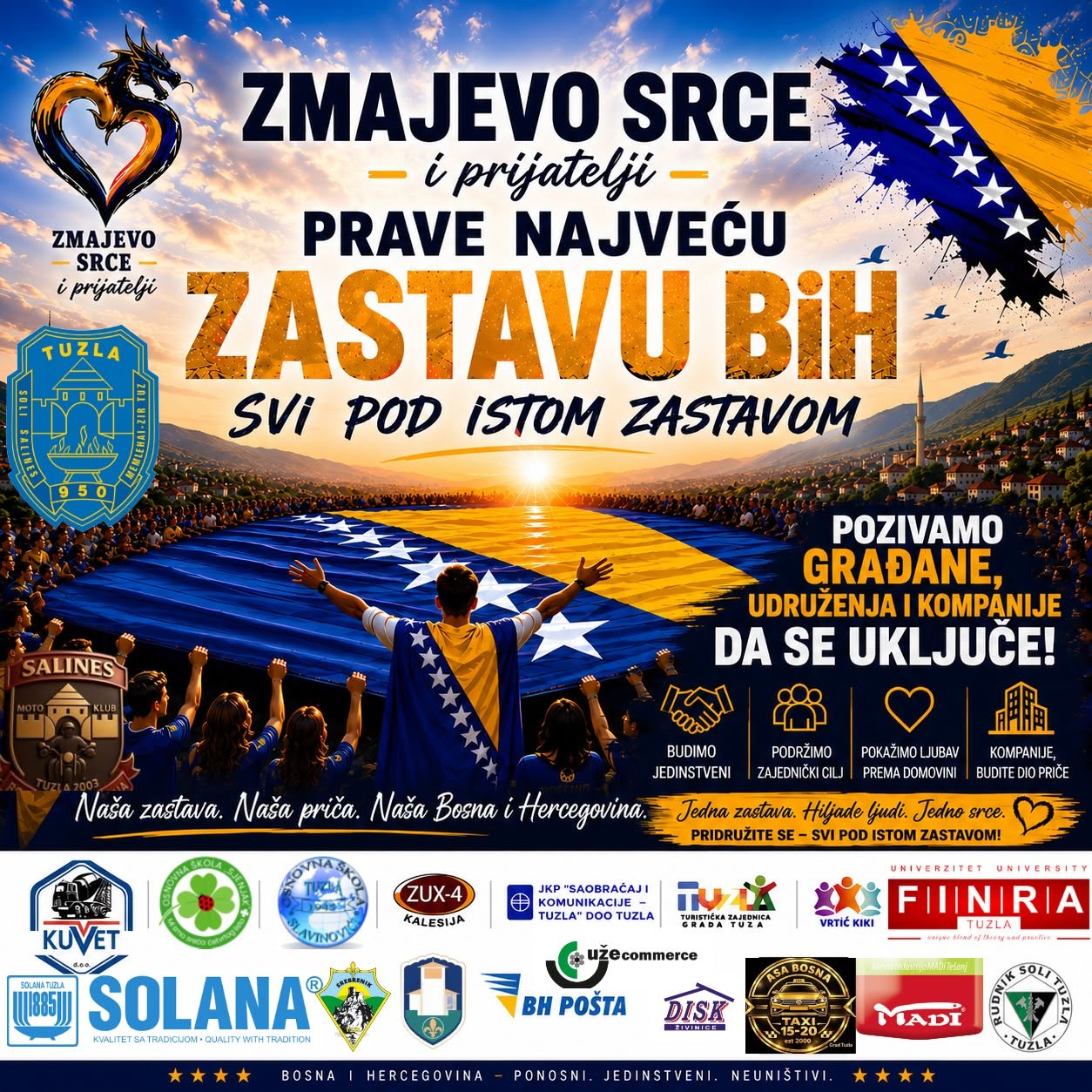 BUDI I TI DIO ZASTAVE ! ZMAJEVO SRCE I PRIJATELJI orave najveću zastavu BOSNE I HERCEGOVINE