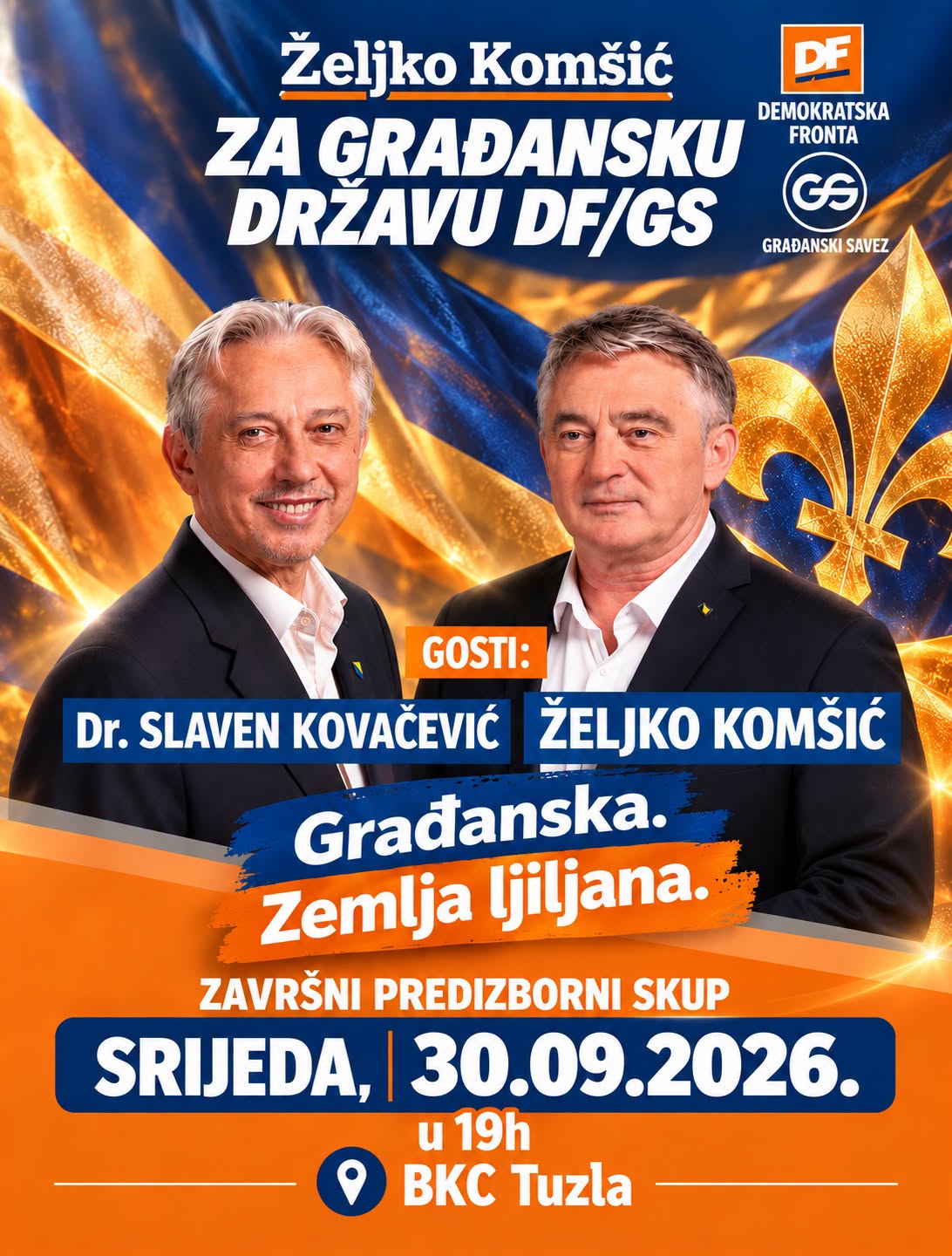 Demokratska fronta vas poziva na Centralni predizborni skup Demokratske fronte TK